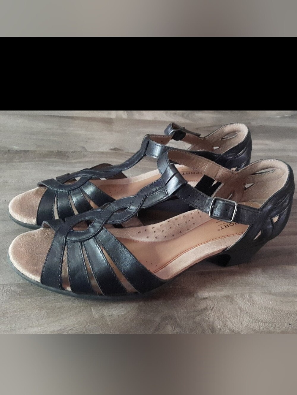 Rockport Cobb Hill Collection Abbott Curvy Black Leather T-Strap Women's M 9.5